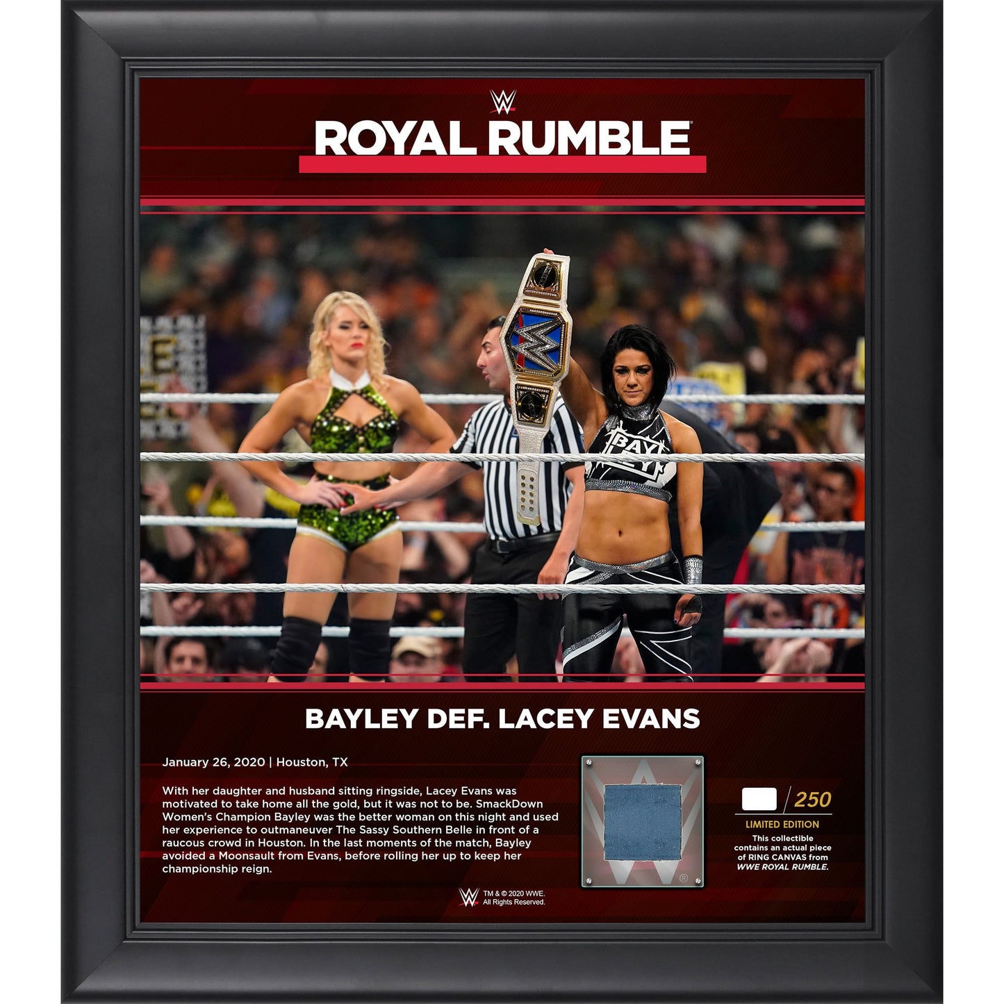 Bayley Framed 15" x 17" 2020 Royal Rumble Collage with a Piece of Match-Used Canvas - Limited Edition of 250