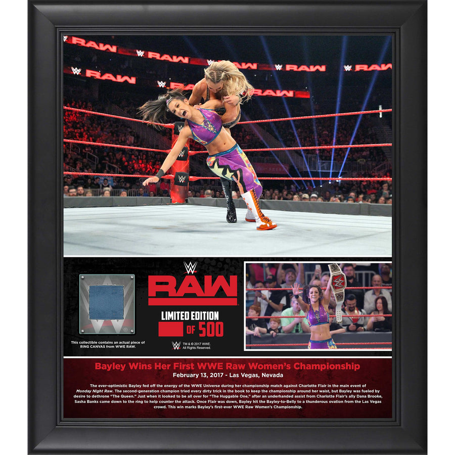 Bayley Framed 15" x 17" February 13 2017 Monday Night RAW Collage with a Piece of Match-Used Canvas - Limited Edition of 199