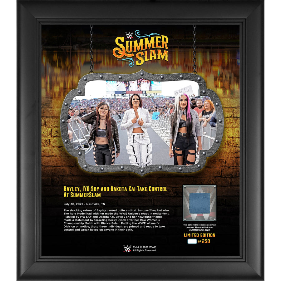 Bayley Iyo Sky & Dakota Kai 15" x 17" 2022 SummerSlam Collage with a Piece of Match-Used Canvas - Limited Edition of 250