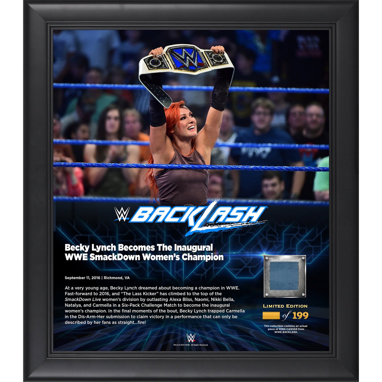 Becky Lynch Framed 15" x 17" 2016 Backlash Collage with a Piece of Match-Used Canvas - Limited Edition of 199