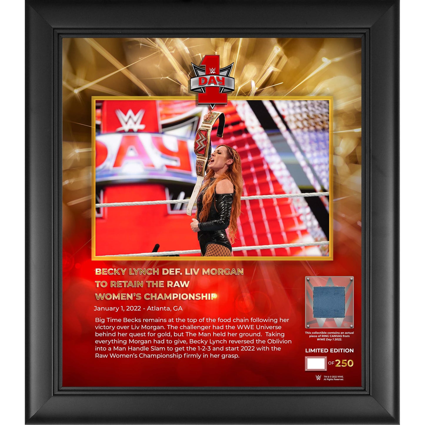 Becky Lynch Framed 15" x 17" 2022 Day 1 Collage with a Piece of Match-Used Canvas - Limited Edition of 250