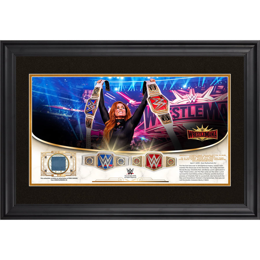 Becky Lynch WWE Golden Moments Framed 10" x 18" WrestleMania 35 Collage with a Piece of Match-Used Canvas - Limited Edition of 250 Photo PWcatalog