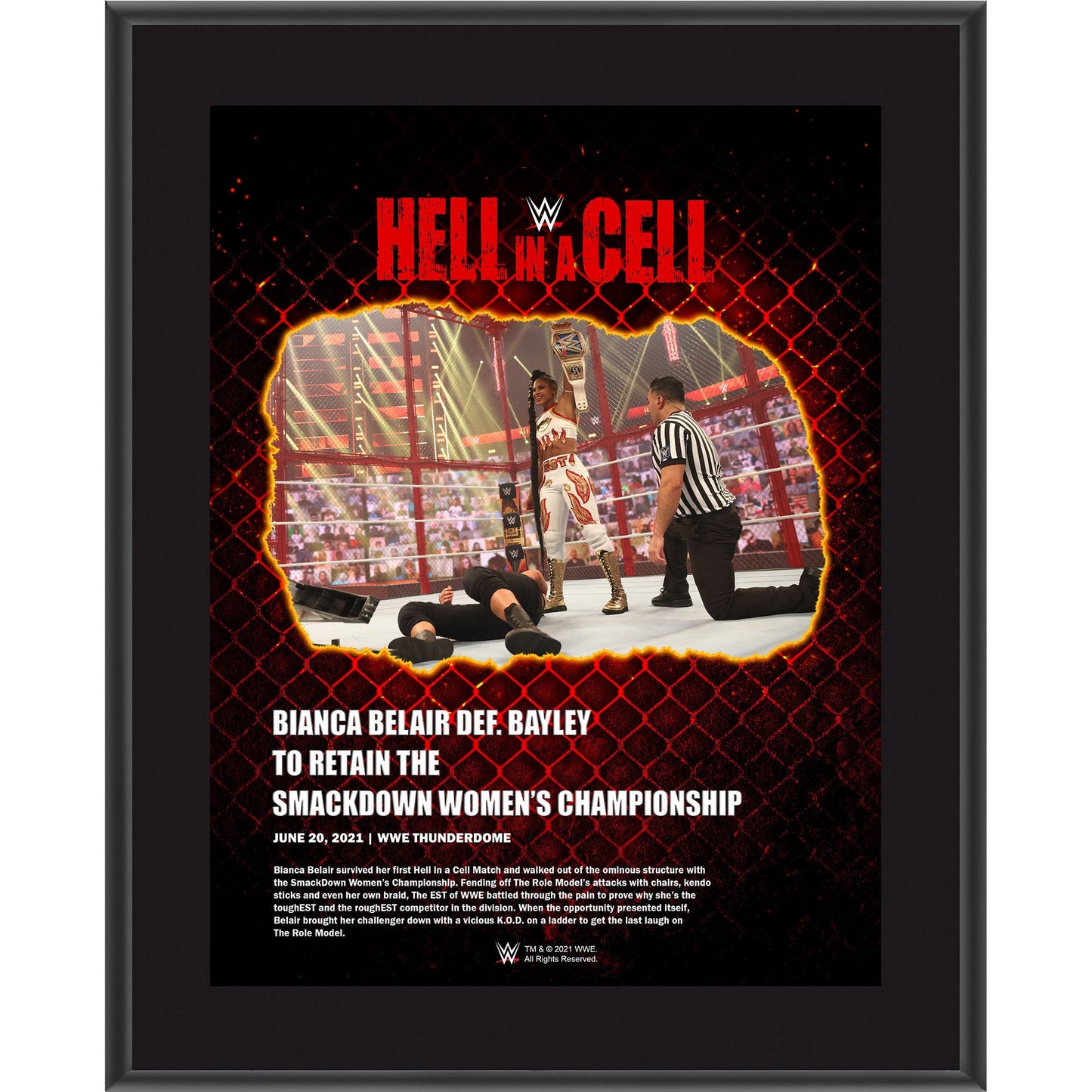 Bianca Belair Framed 10.5" x 13" 2021 Hell In A Cell Sublimated Plaque