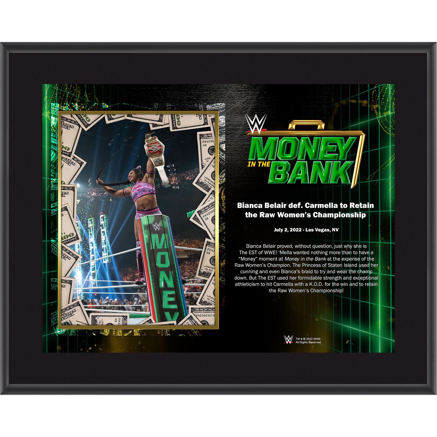 Bianca Belair Framed 10.5'' x 13'' 2022 Money in the Bank Sublimated Plaque