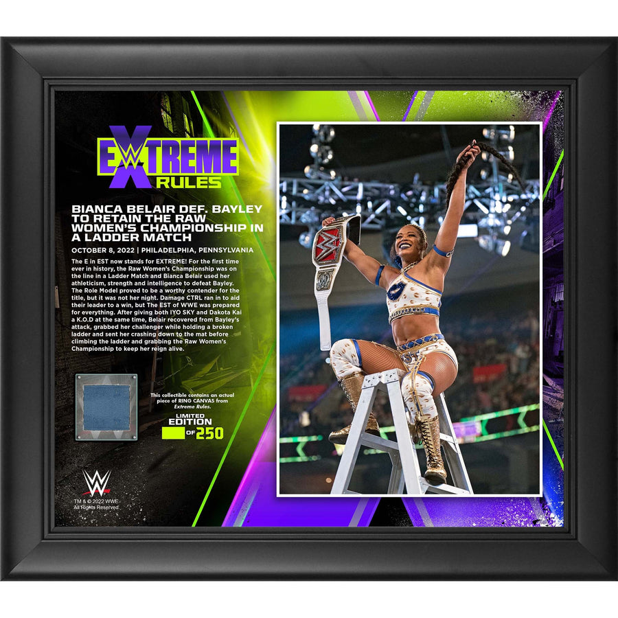 Bianca Belair Framed 15" x 17" 2022 Extreme Rules Collage with a Piece of Match-Used Canvas - Limited Edition of 250