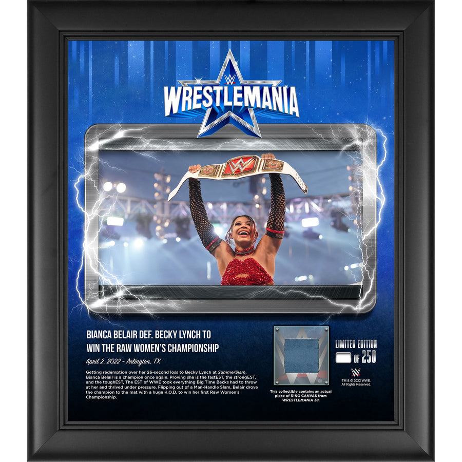 Bianca Belair WWE Framed 15'' x 17'' WrestleMania 38 Night 1 Core Frame with a Piece of Match-Used Canvas - Limited Edition of 250