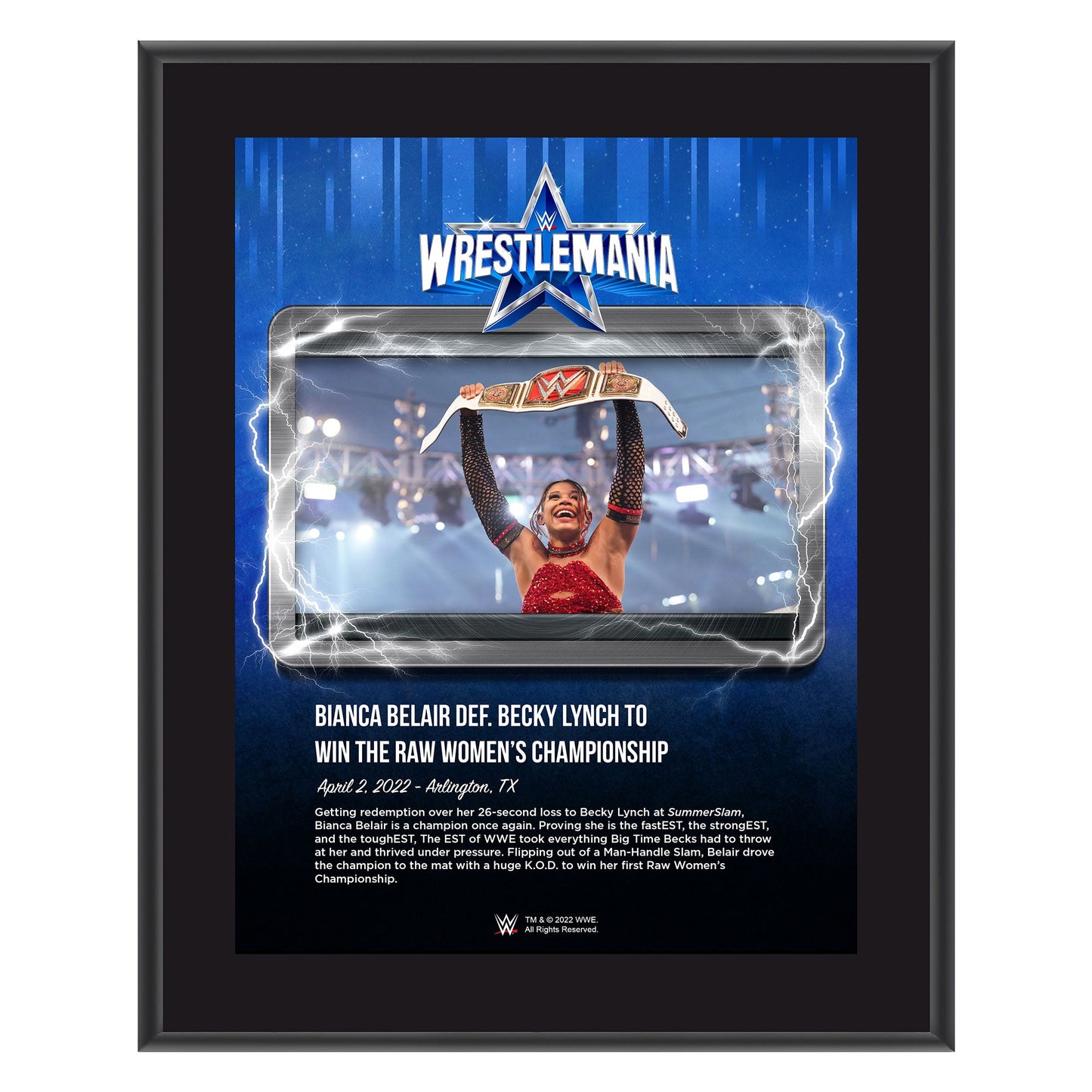 Bianca Belair WrestleMania 38 10x13 Commemorative Plaque