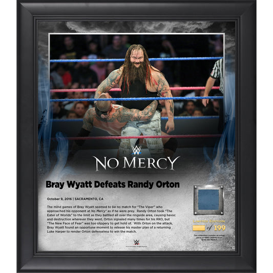 Bray Wyatt Framed 15" x 17" 2016 No Mercy Collage with a Piece of Match-Used Canvas - Limited Edition of 199