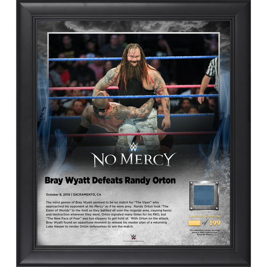Bray Wyatt Framed 15" x 17" 2016 No Mercy Collage with a Piece of Match-Used Canvas - Limited Edition of 199