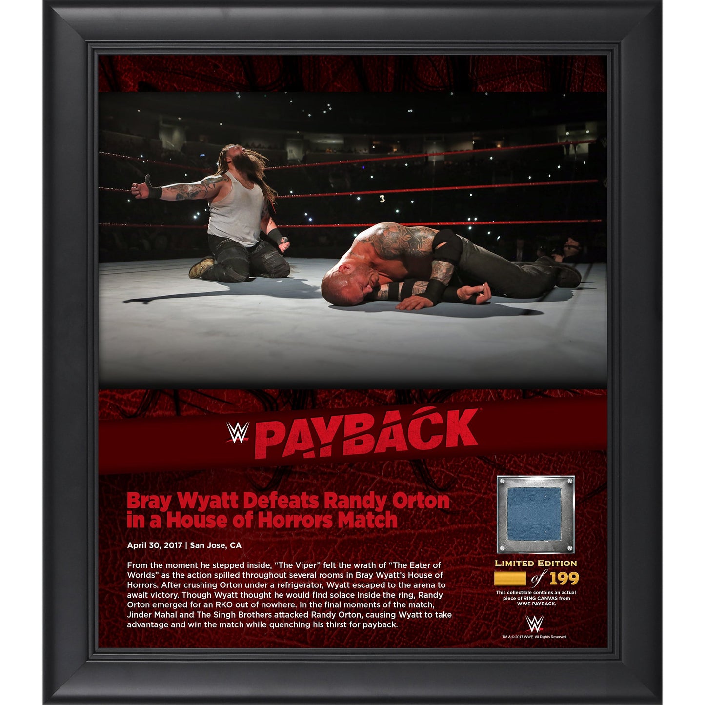 Bray Wyatt WWE 15" x 17" 2017 Payback Collage with a Piece of Match-Used Canvas - Limited Edition of 199