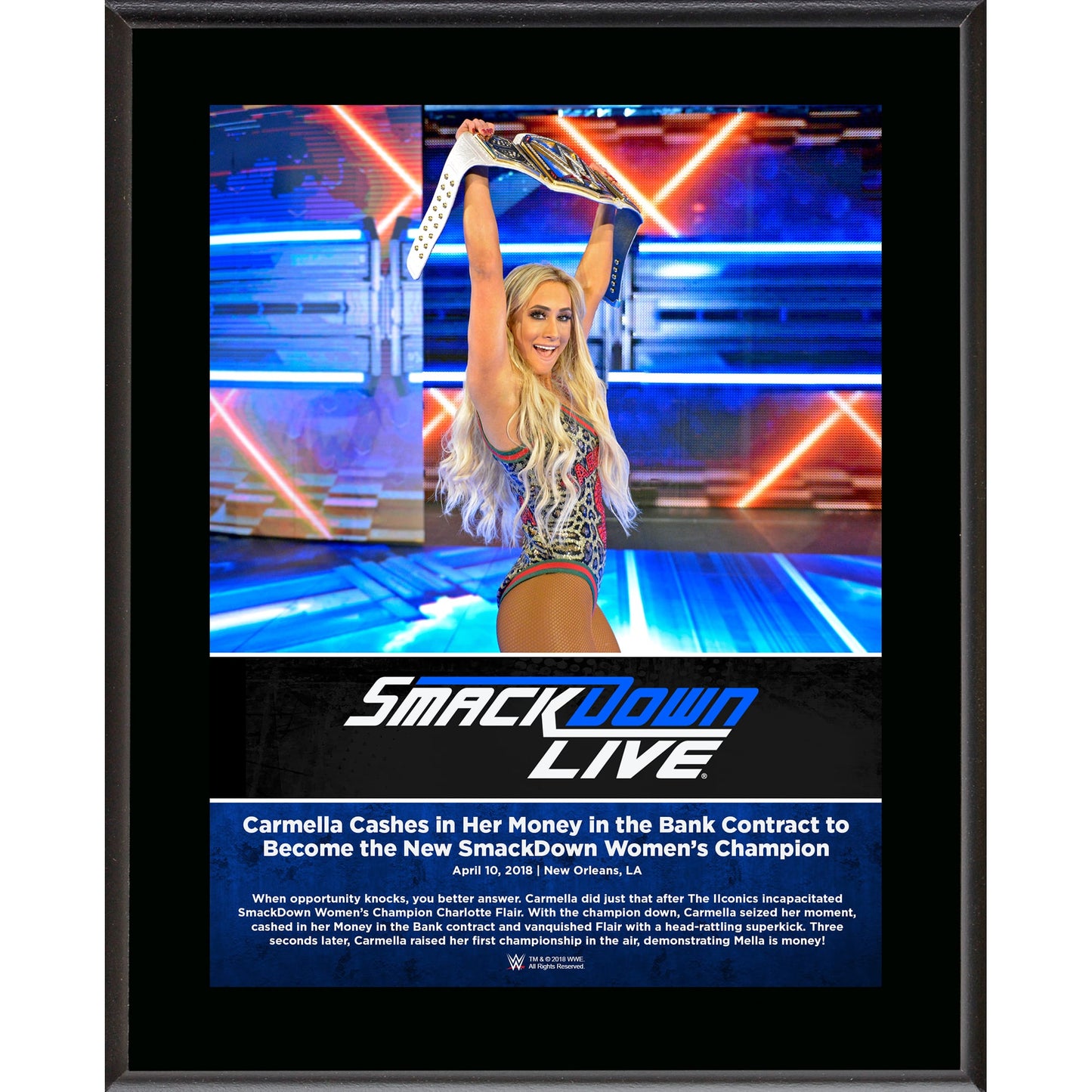 Carmella 10.5" x 13" April 10 2018 Smackdown Live Sublimated Plaque