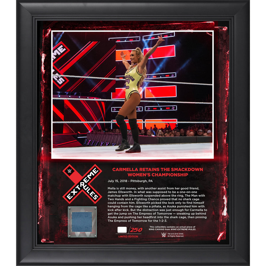 Carmella Framed 15" x 17" 2018 Extreme Rules Collage with a Piece of Match-Used Canvas - Limited Edition of 199
