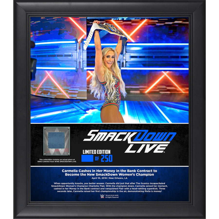 Carmella Framed 15" x 17" April 10 2018 Smackdown Live Collage with a Piece of Match-Used Canvas - Limited Edition of 250
