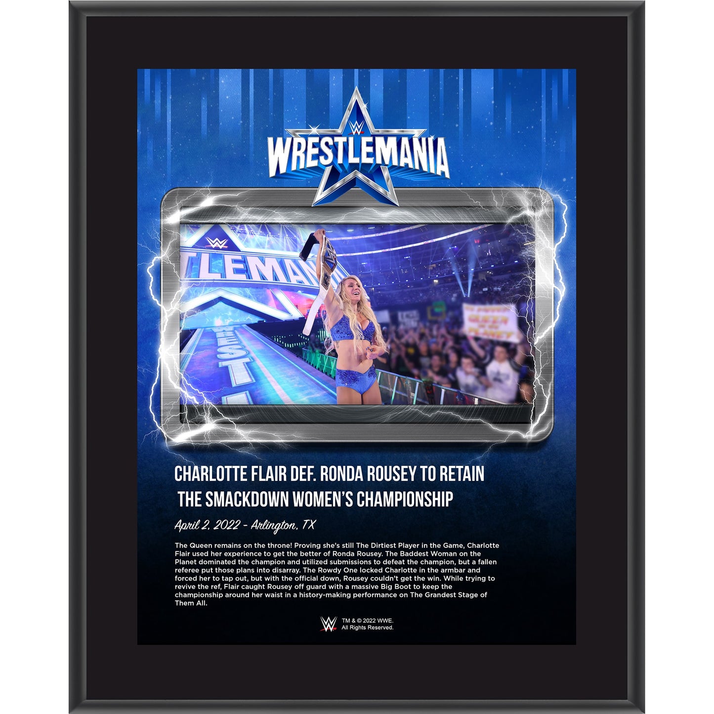 Charlotte Flair 10.5" x 13" WrestleMania 38 Night 1 Sublimated Plaque