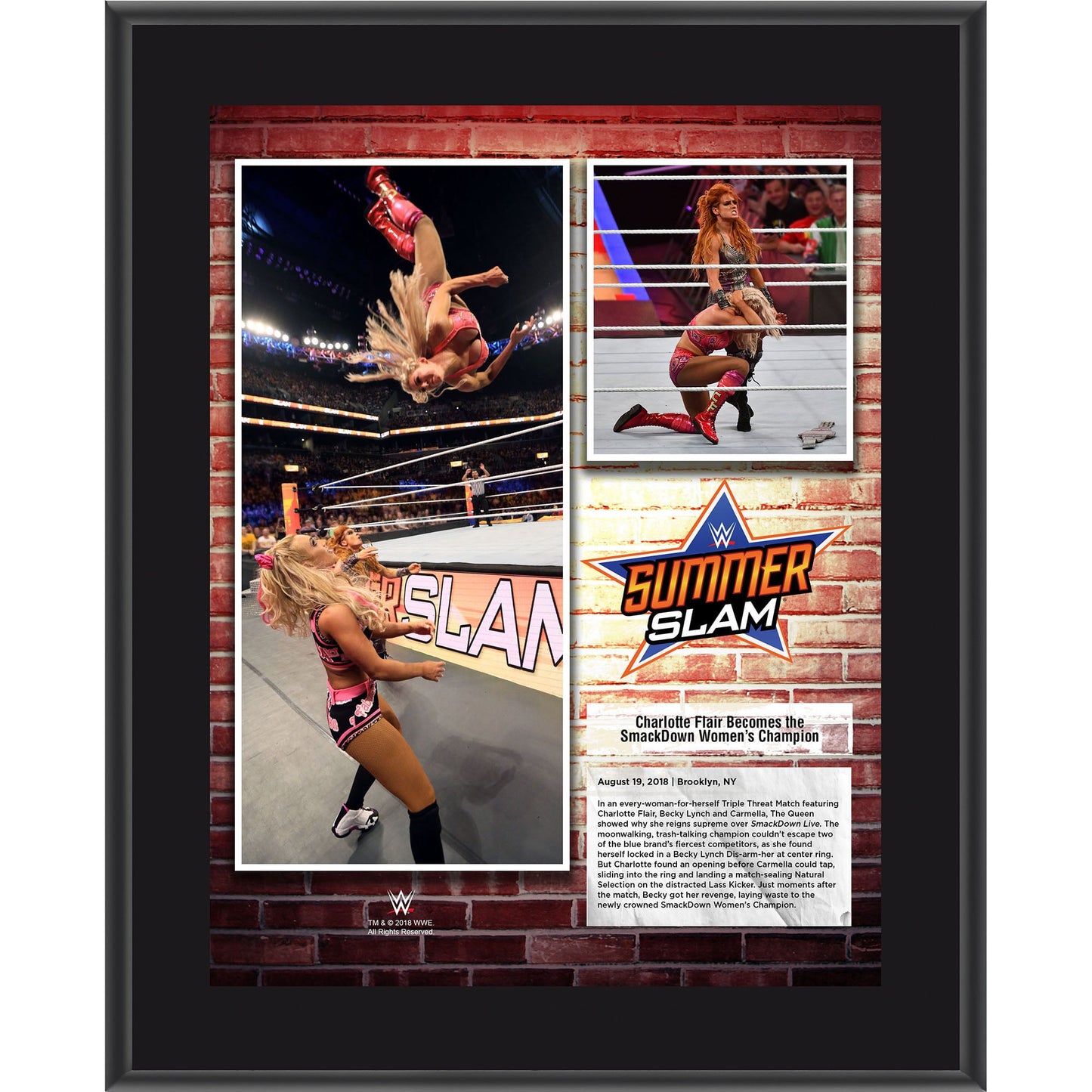 Charlotte Flair Framed 10.5" x 13" 2018 SummerSlam Sublimated Plaque