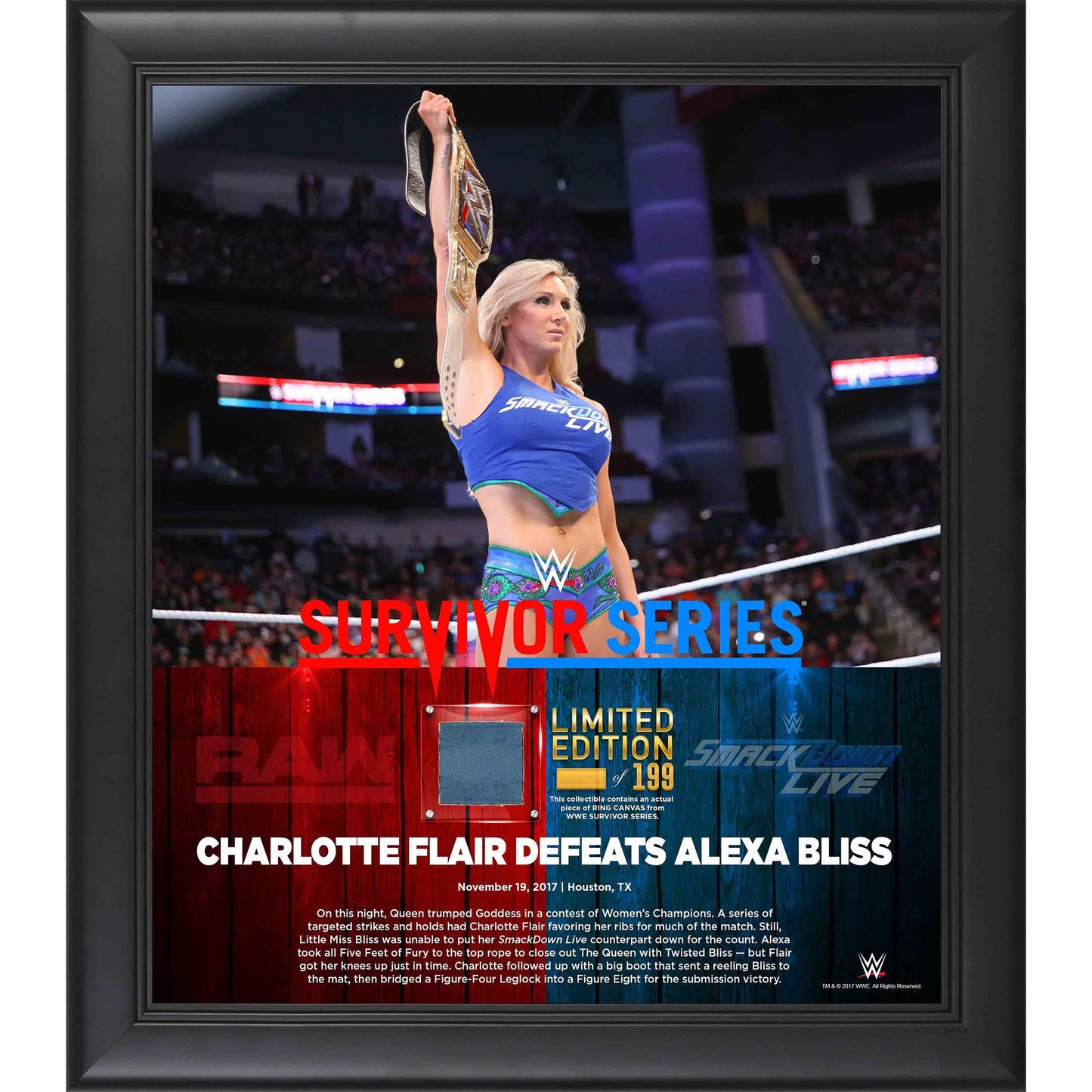 Charlotte Flair Framed 15" x 17" 2017 Survivor Series Collage with a Piece of Match-Used Canvas - Limited Edition of 199