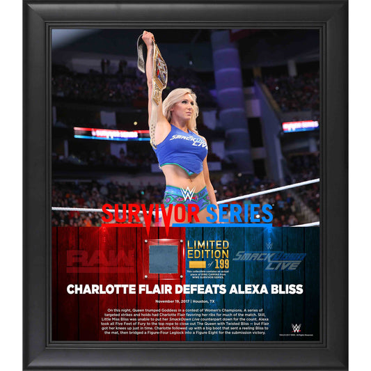 Charlotte Flair Framed 15" x 17" 2017 Survivor Series Collage with a Piece of Match-Used Canvas - Limited Edition of 199