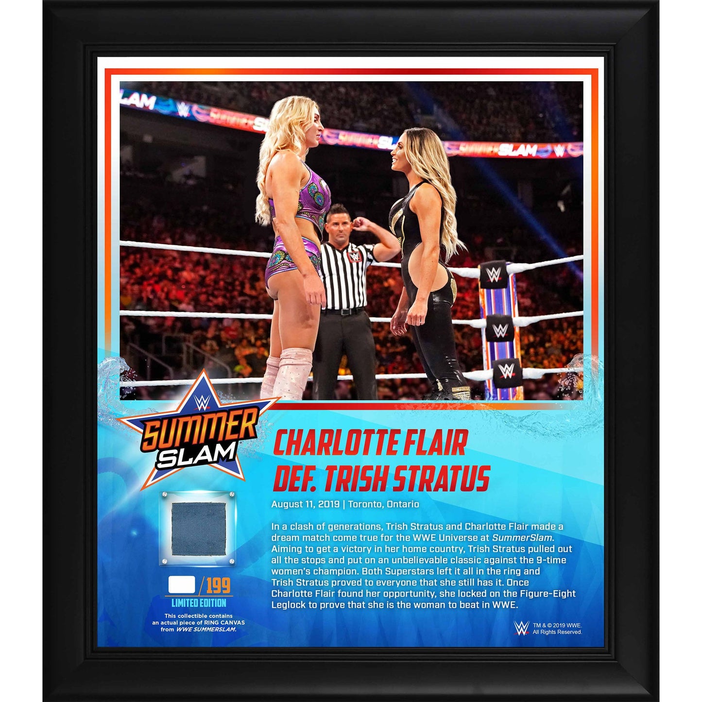Charlotte Flair Framed 15" x 17" 2019 SummerSlam Collage with a Piece of Match-Used Canvas - Limited Edition of 199