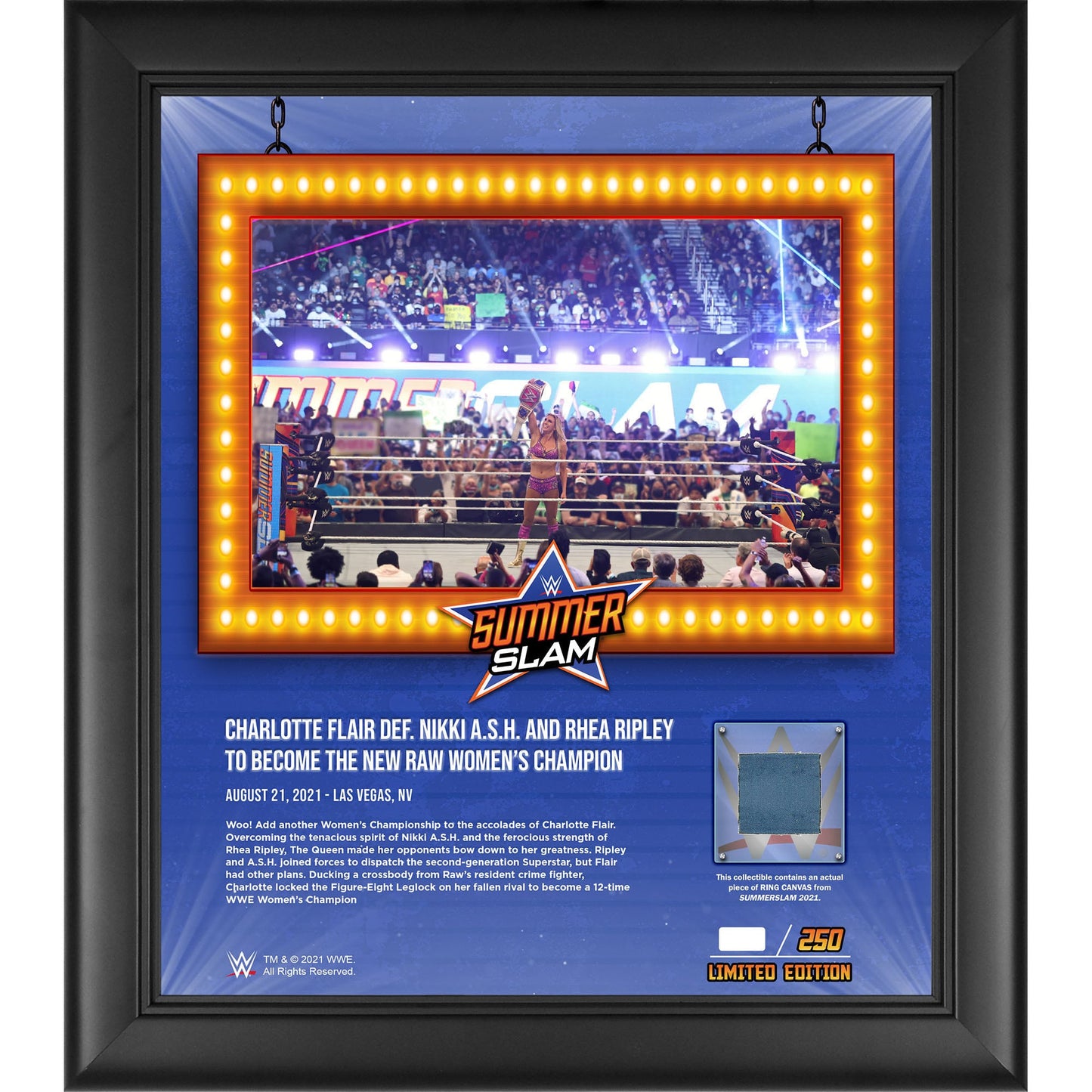 Charlotte Flair Framed 15" x 17" 2021 SummerSlam Collage with a Piece of Match-Used Canvas - Limited Edition of 250