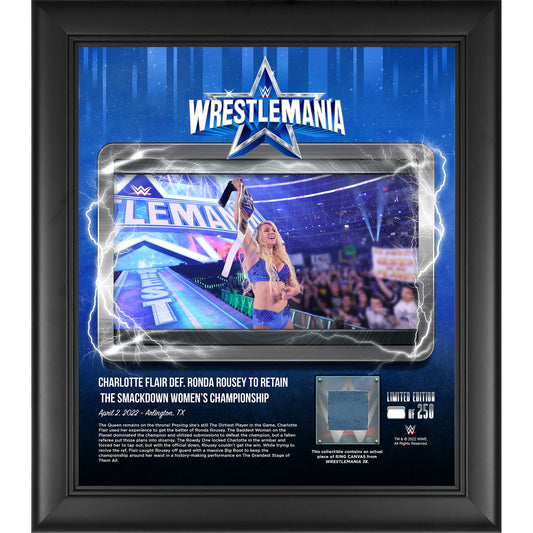 Charlotte Flair WWE Framed 15'' x 17'' WrestleMania 38 Night 1 Core Frame with a Piece of Match-Used Canvas - Limited Edition of 250