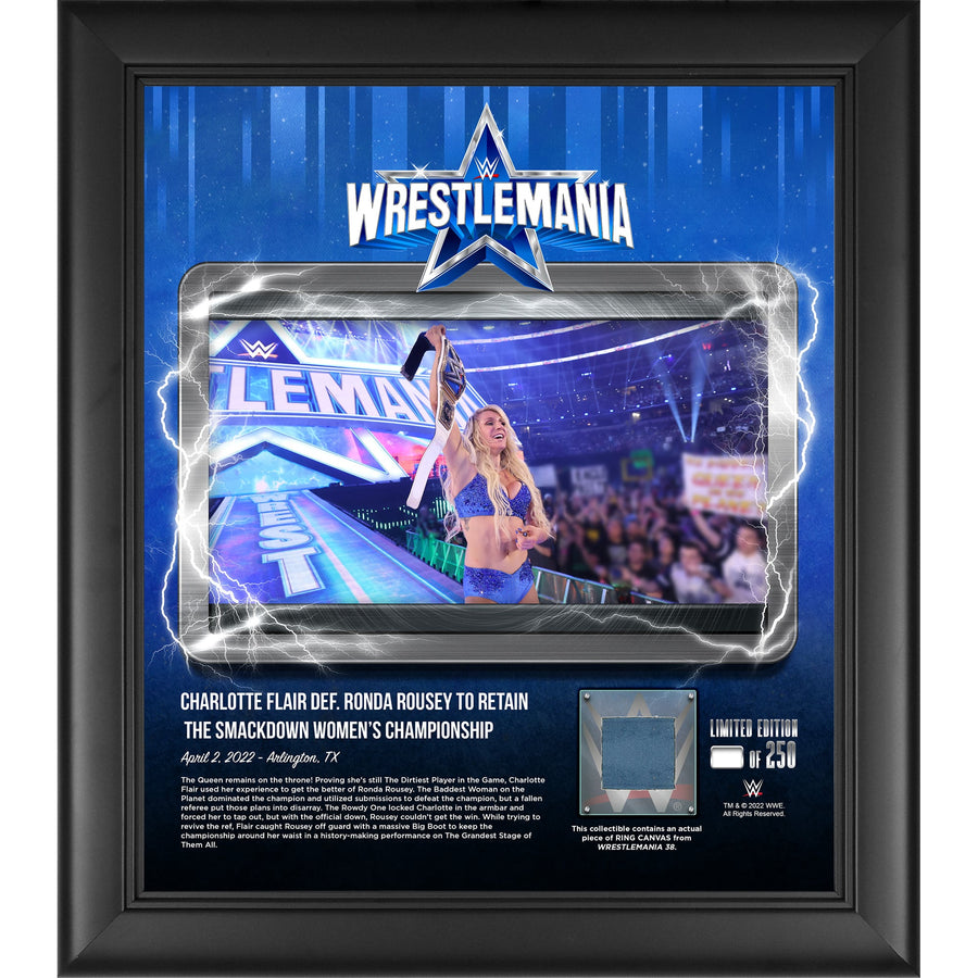 Charlotte Flair WWE Framed 15'' x 17'' WrestleMania 38 Night 1 Core Frame with a Piece of Match-Used Canvas - Limited Edition of 250