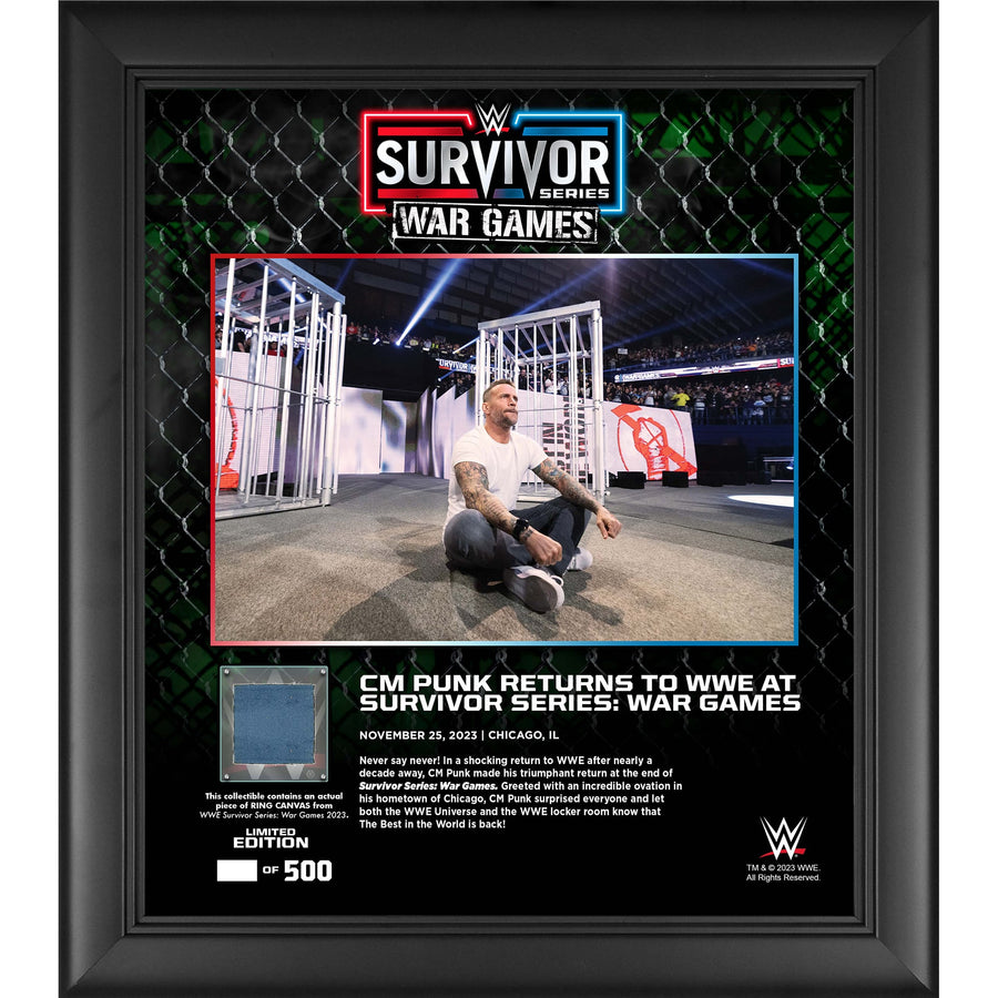 CM Punk WWE Framed 15" x 17" 2023 Survivor Series Collage with a Piece of Match-Used Canvas - Limited Edition of 500