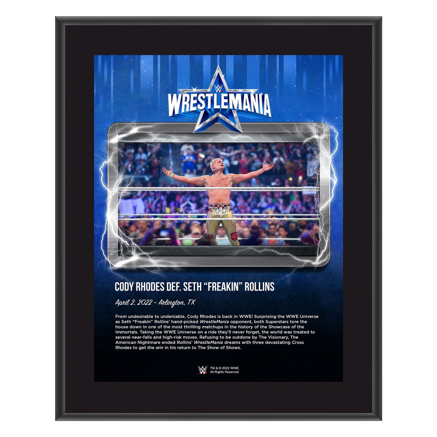 Cody Rhodes WrestleMania 38 10x13 Commemorative Plaque