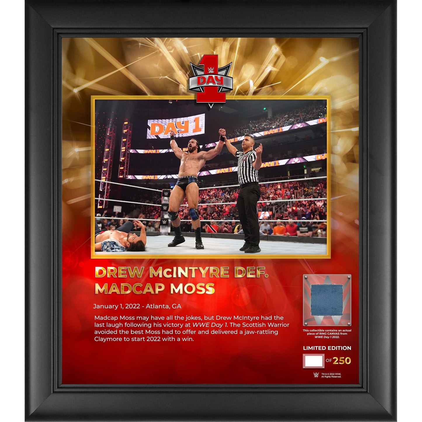 Drew McIntyre Framed 15" x 17" 2022 Day 1 Collage with a Piece of Match-Used Canvas - Limited Edition of 250