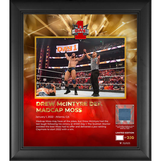 Drew McIntyre Framed 15" x 17" 2022 Day 1 Collage with a Piece of Match-Used Canvas - Limited Edition of 250