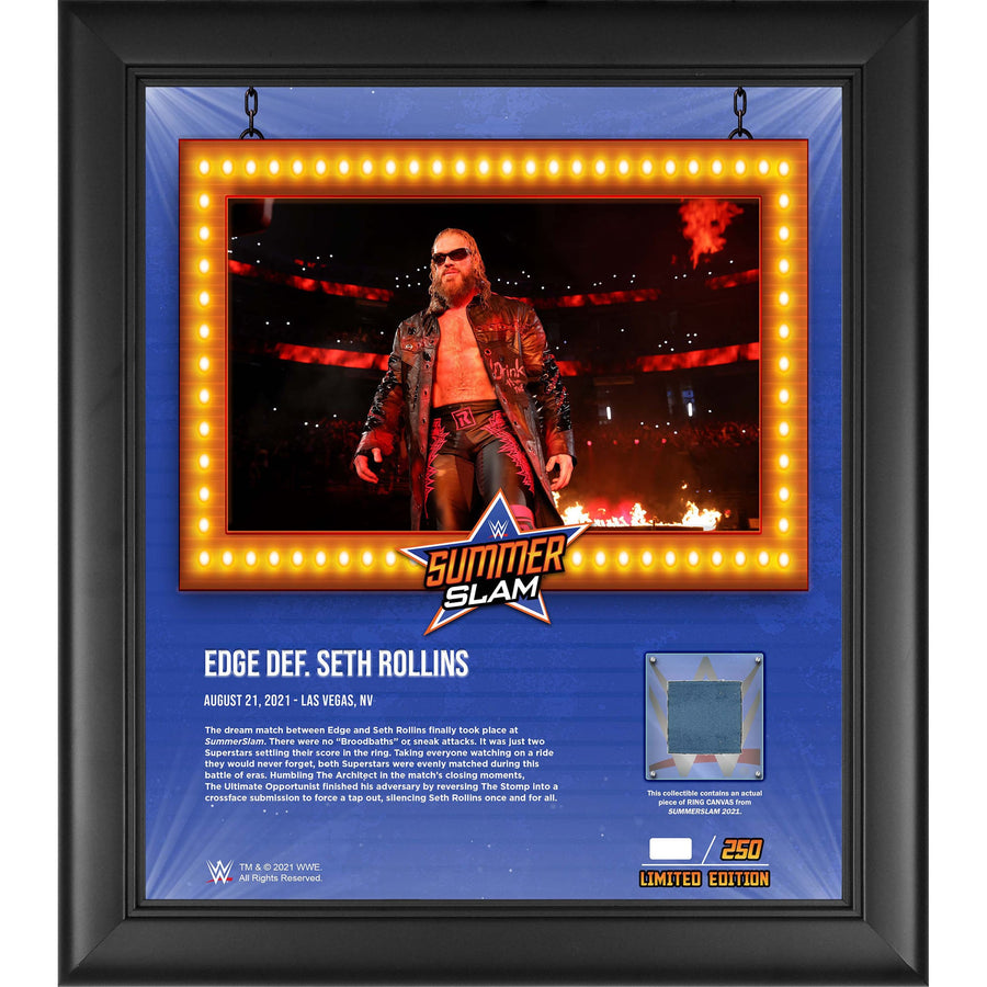 Edge Framed 15" x 17" 2021 SummerSlam Collage with a Piece of Match-Used Canvas - Limited Edition of 250