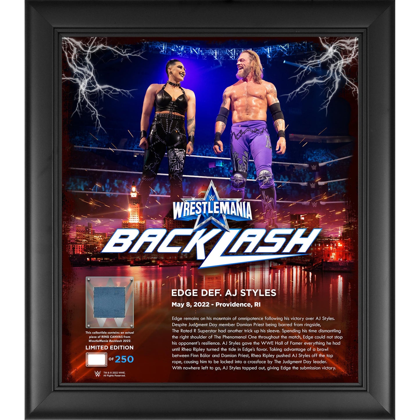 Edge WWE Framed 15'' x 17'' 2022 WrestleMania Backlash Core Frame with a Piece of Match-Used Canvas - Limited Edition of 250