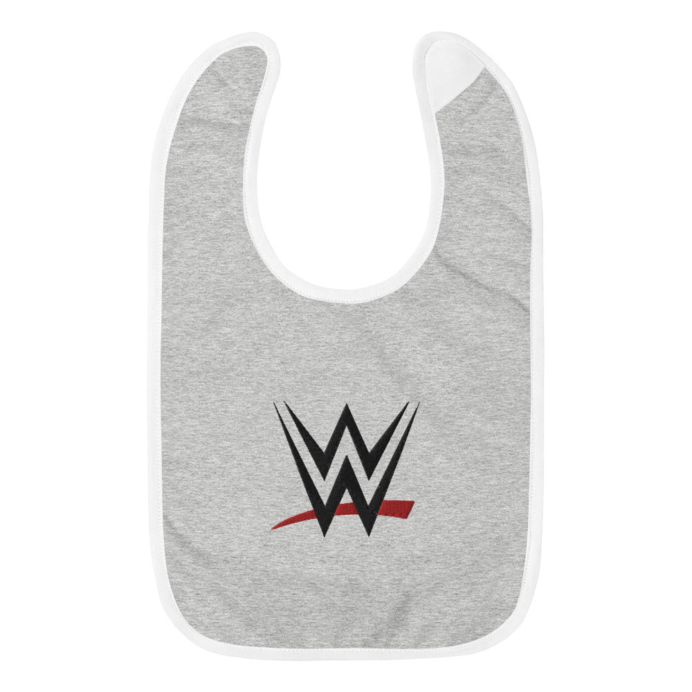 [Color:Heather Gray / White] WWE Logo Embroidered Baby Bib