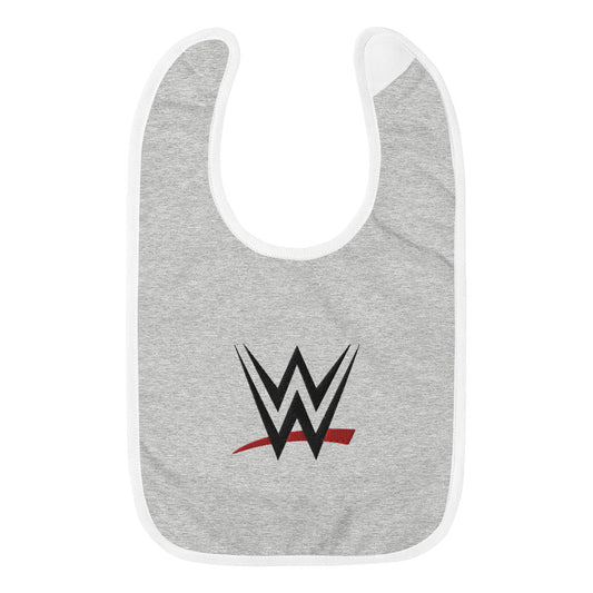 [Color:Heather Gray / White] WWE Logo Embroidered Baby Bib