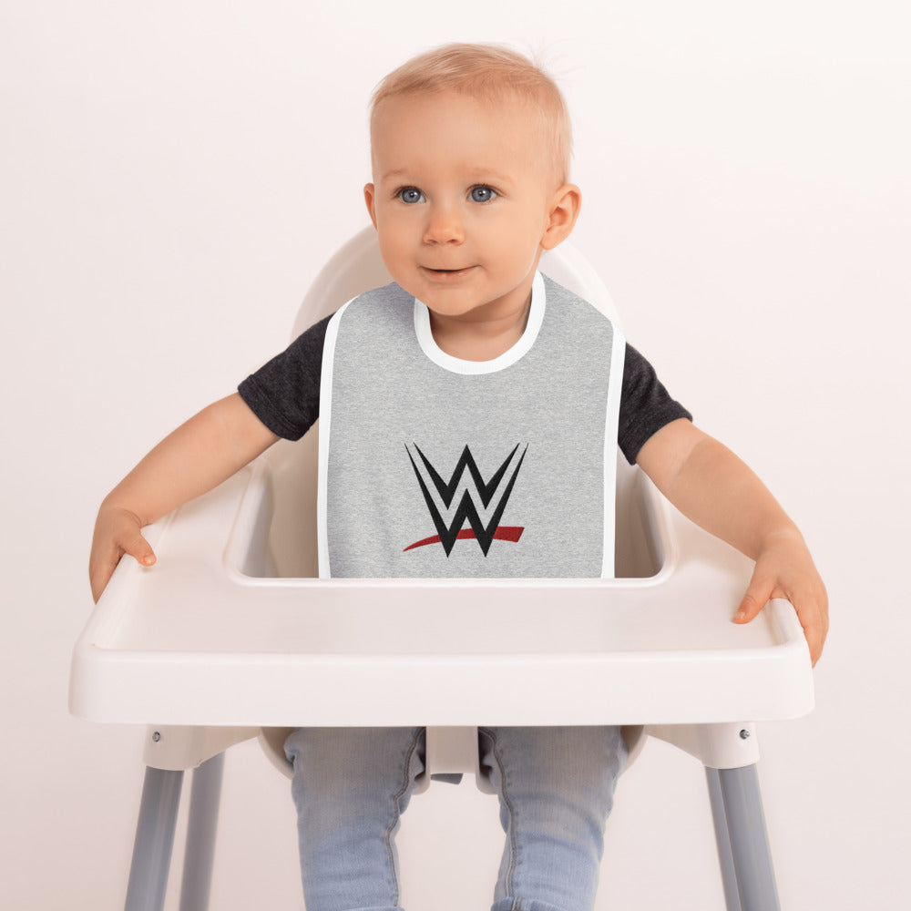 [Color:Heather Gray / White] WWE Logo Embroidered Baby Bib