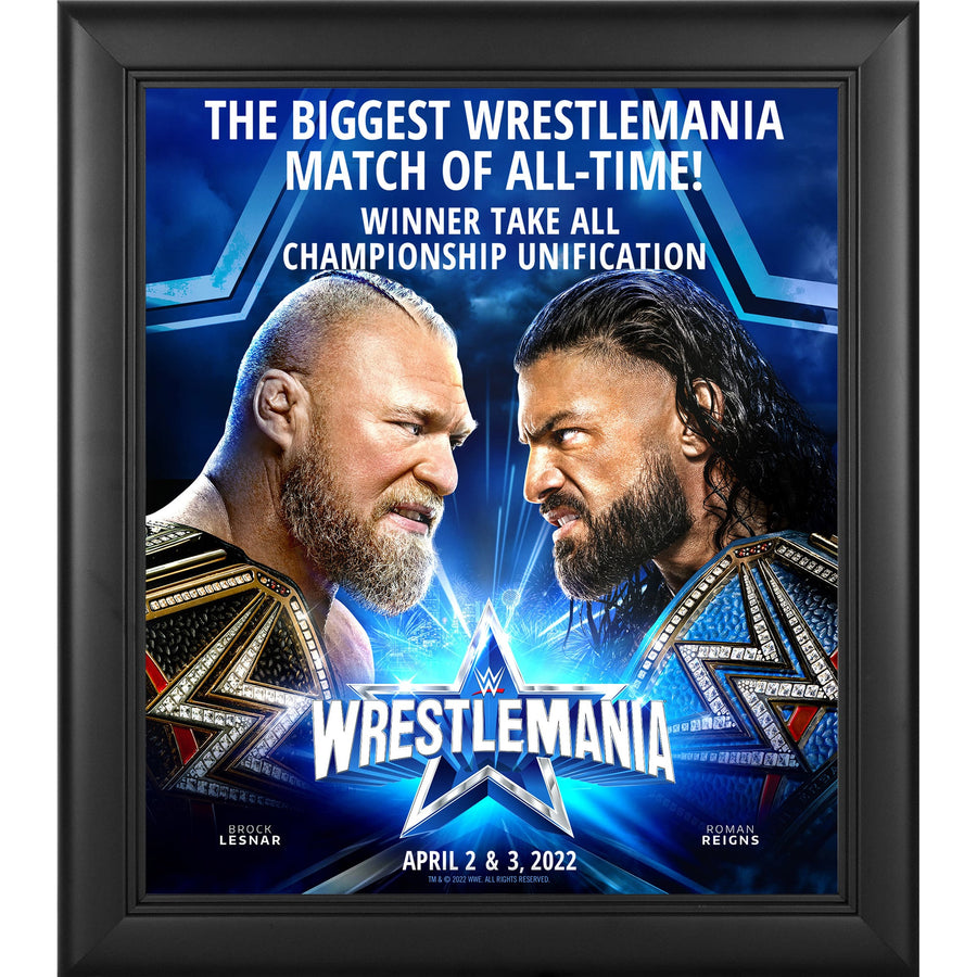 Fanatics Authentic Brock Lesnar vs. Roman Reigns WrestleMania 38 15'' x 17'' Framed Event Key Art Collage