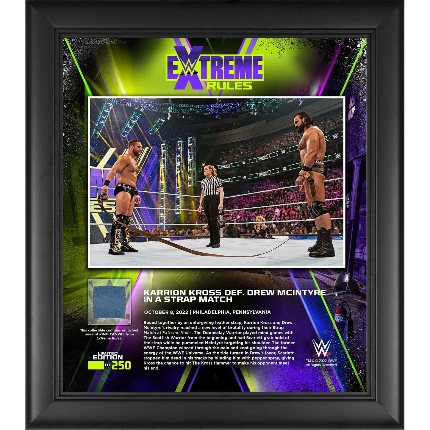 Karrion Kross Framed 15" x 17" 2022 Extreme Rules Collage with a Piece of Match-Used Canvas - Limited Edition of 250