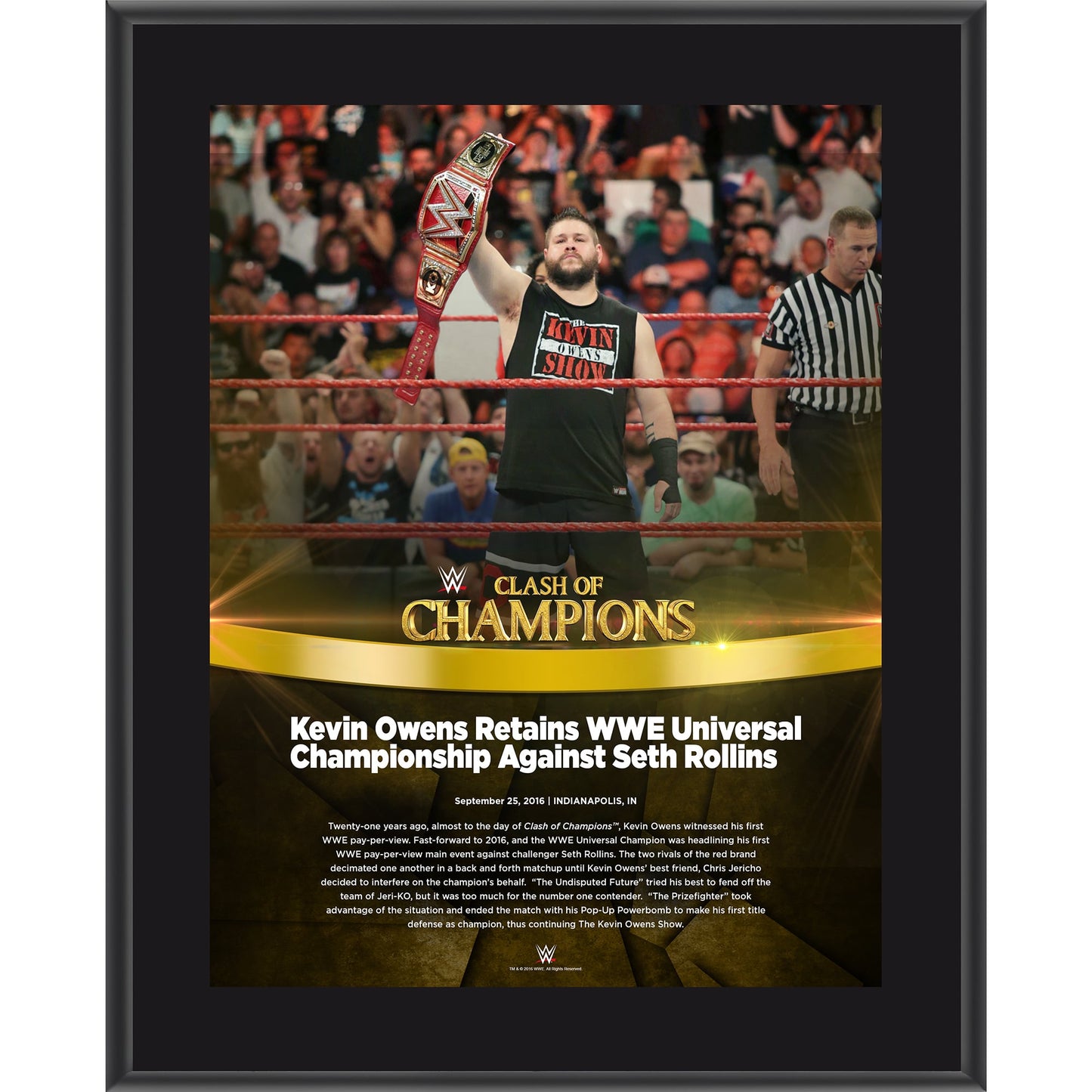 Kevin Owens 10.5" x 13" 2016 Clash of Champions Sublimated Plaque