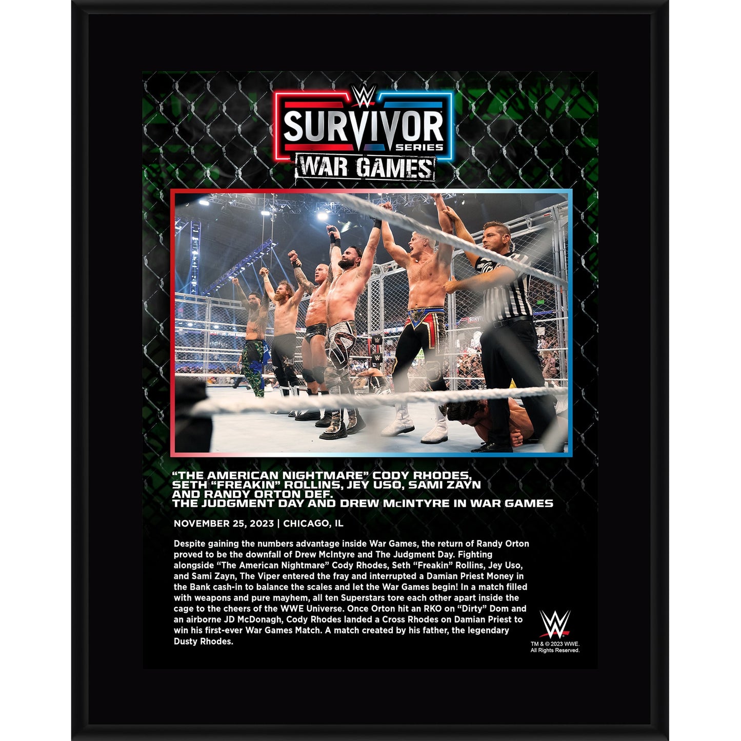 Men's WarGames Match WWE 10.5" x 13" 2023 Survivor Series Sublimated Plaque
