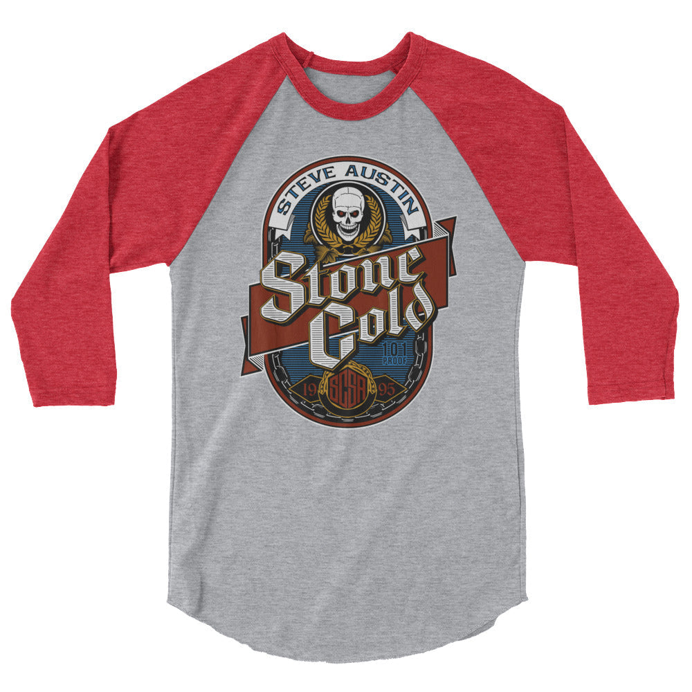 [Color:Heather Grey/Heather Red] Stone Cold Steve Austin "101 Proof" 3/4 Sleeve Raglan Shirt