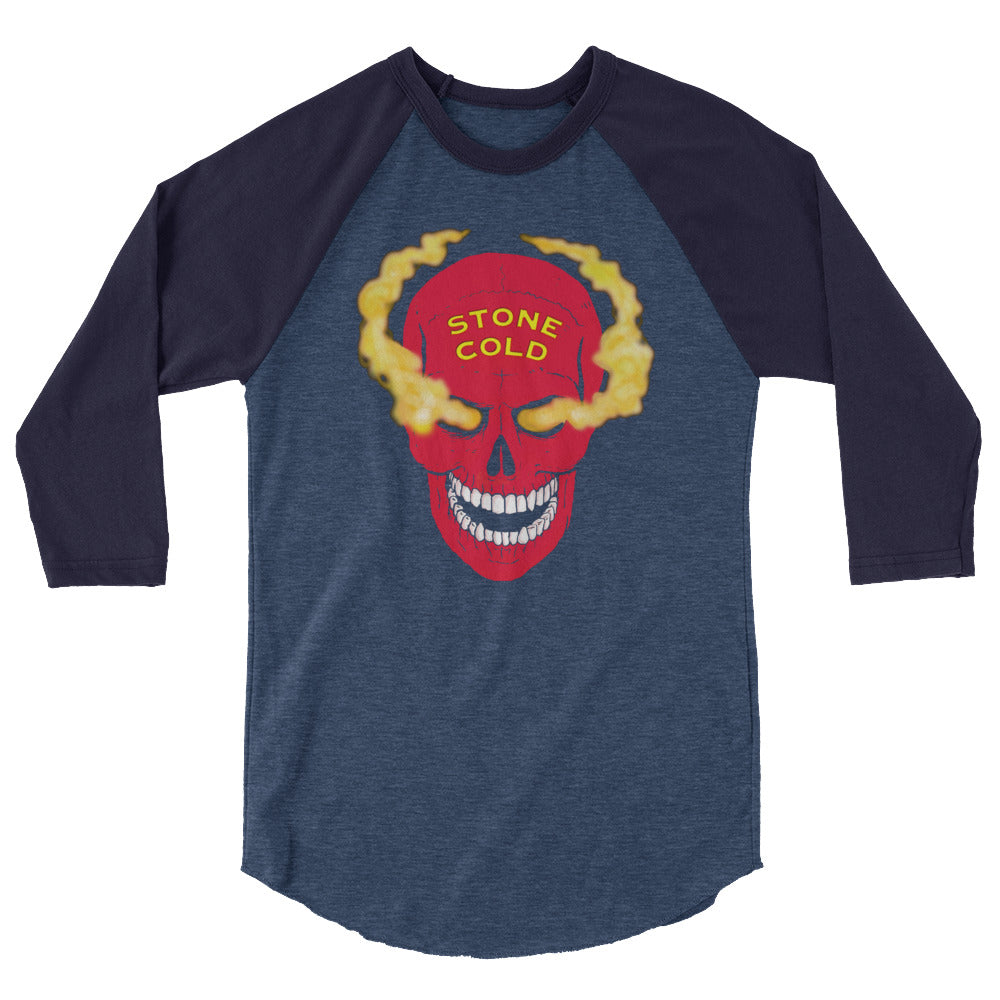 [Color: Heather Denim/Navy] Stone Cold Steve Austin "Red Skull" 3/4 Sleeve Raglan Shirt