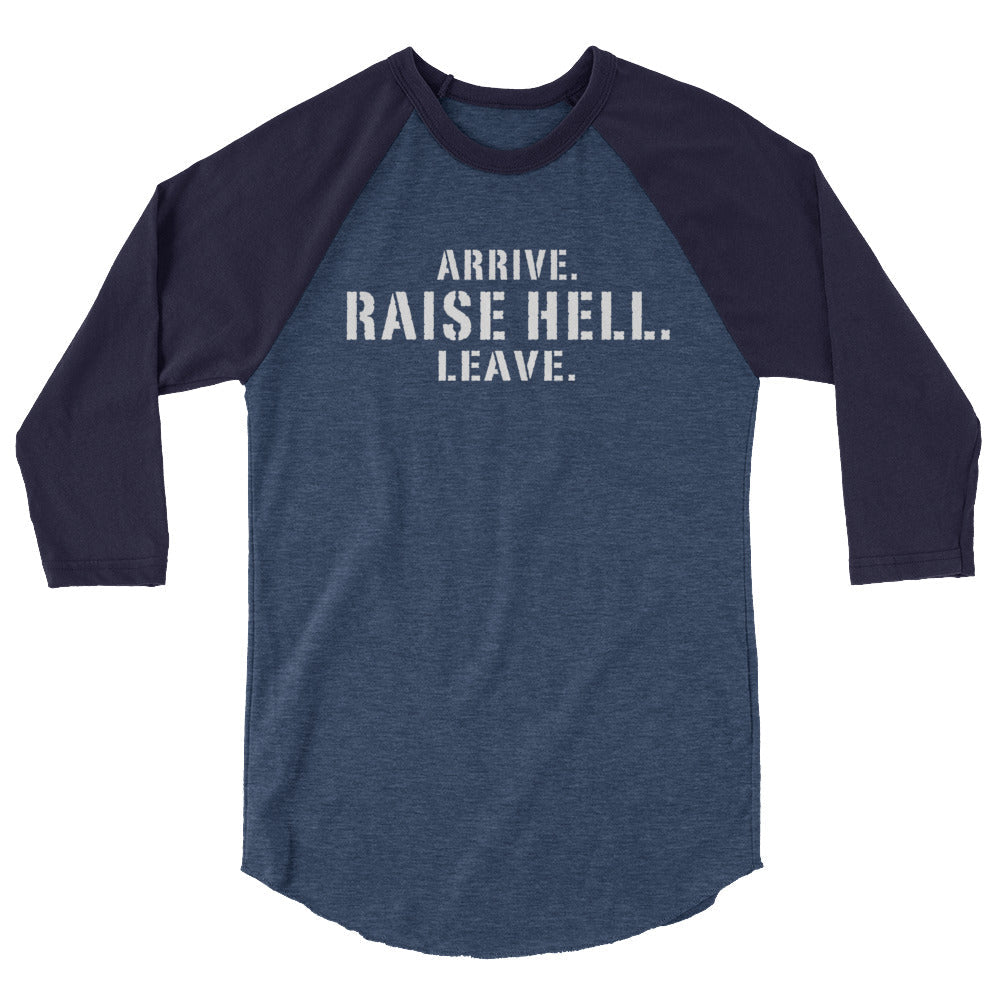 [Color:Heather Denim/Navy] Stone Cold Steve Austin "Arrive. Raise Hell. Leave" 3/4 Sleeve Raglan Shirt