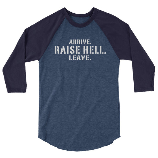 [Color:Heather Denim/Navy] Stone Cold Steve Austin "Arrive. Raise Hell. Leave" 3/4 Sleeve Raglan Shirt