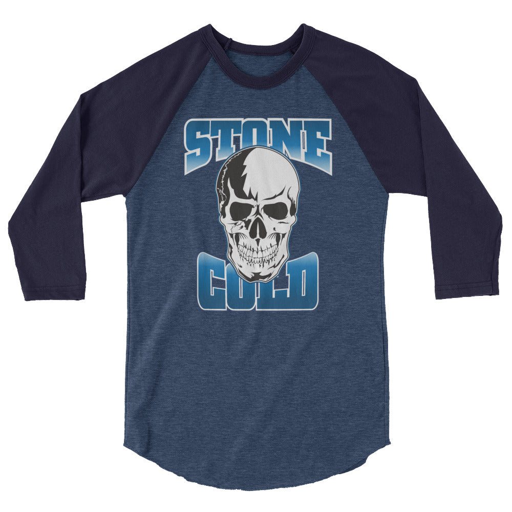 [Color:Heather Denim/Navy] Stone Cold Steve Austin "Stone Cold Skull" 3/4 Sleeve Raglan Shirt