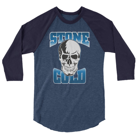 [Color:Heather Denim/Navy] Stone Cold Steve Austin "Stone Cold Skull" 3/4 Sleeve Raglan Shirt