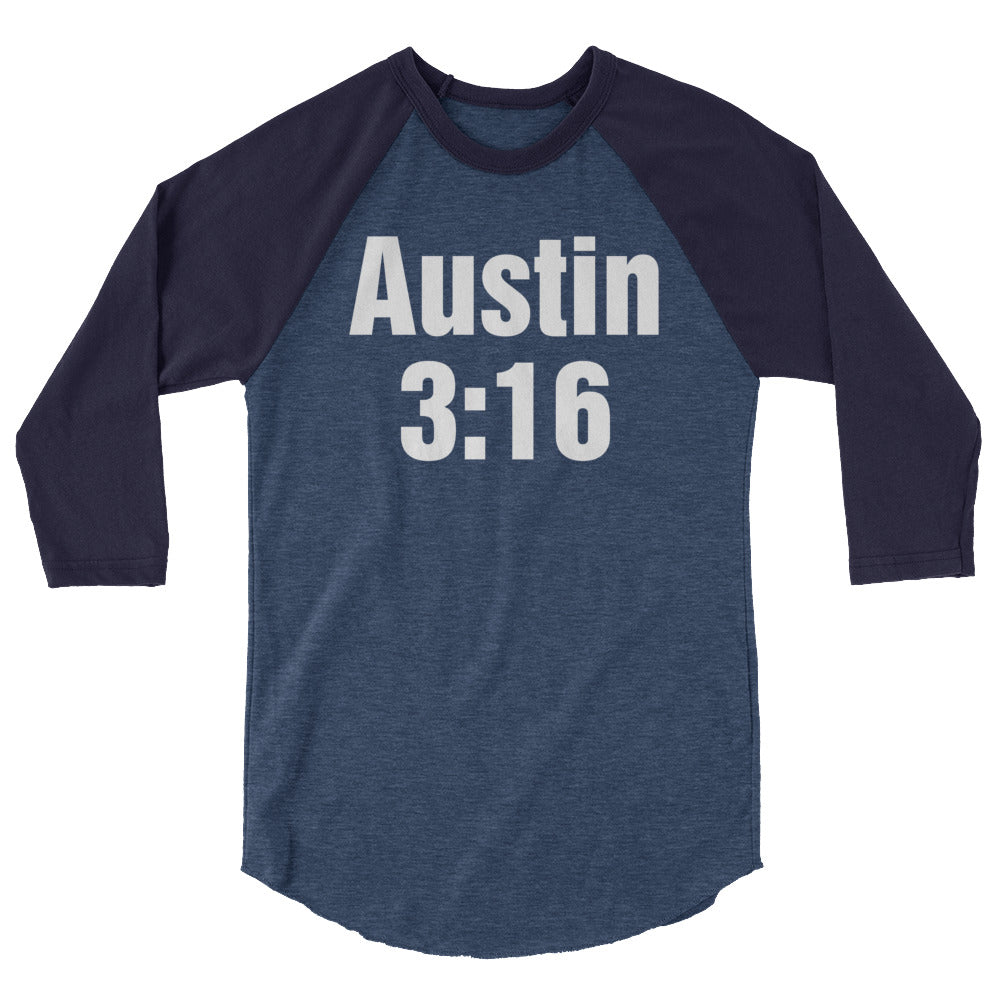 [Color: Heather Denim/Navy] Stone Cold Steve Austin "Austin 3:16" 3/4 Sleeve Raglan Shirt