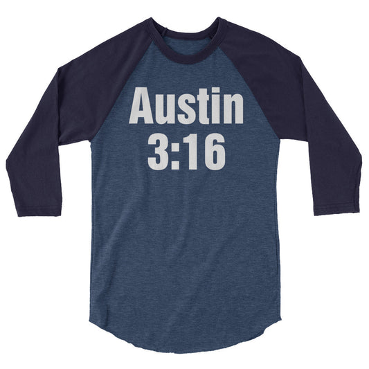 [Color: Heather Denim/Navy] Stone Cold Steve Austin "Austin 3:16" 3/4 Sleeve Raglan Shirt