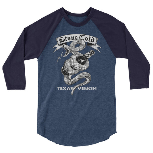 [Color:Heather Denim/Navy] Stone Cold Steve Austin "Texas Venom" 3/4 Sleeve Raglan Shirt