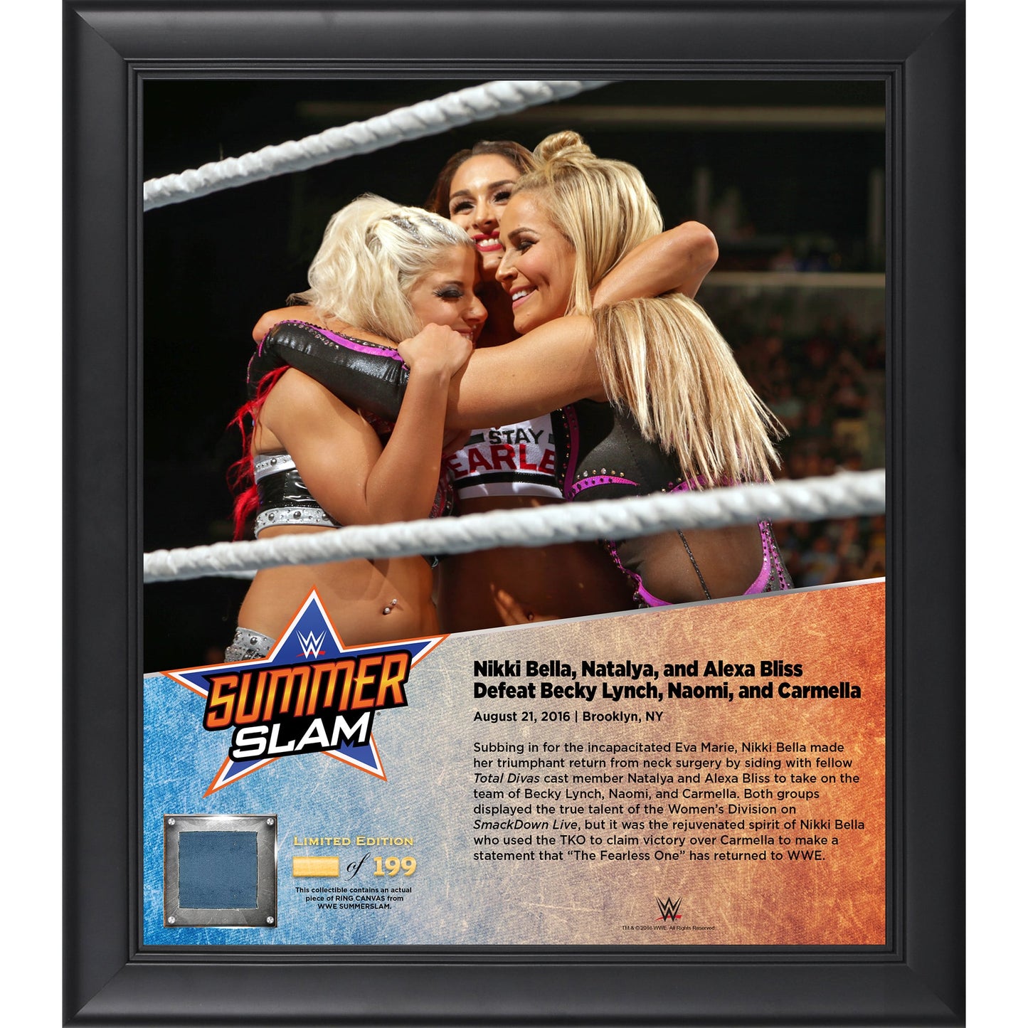 Nikki Bella Alexa Bliss & Natalya Framed 15" x 17" 2016 SummerSlam Collage with a Piece of Match-Used Canvas - Limited Edition of 199