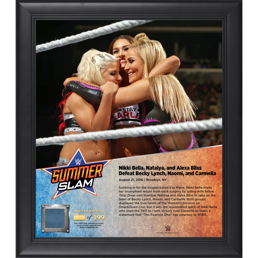 Nikki Bella Alexa Bliss & Natalya Framed 15" x 17" 2016 SummerSlam Collage with a Piece of Match-Used Canvas - Limited Edition of 199