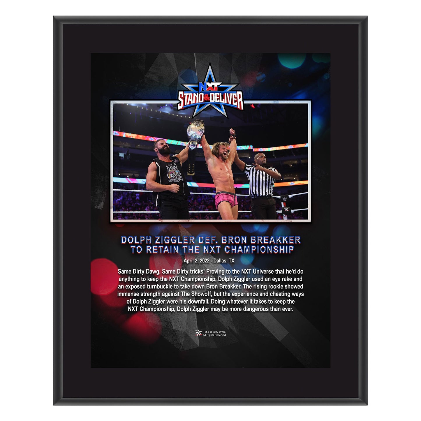 Dolph Ziggler NXT Stand & Deliver 2022 10x13 Commemorative Plaque